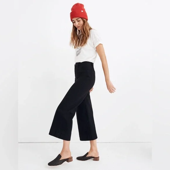 Madewell Emmett Wide-Leg Crop Pants Black 28 - Picture 2 of 10